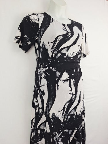 Second-Hand - Liz Jordan Wavy Marble Monochrome Midi Dress Size M - SwapUp
