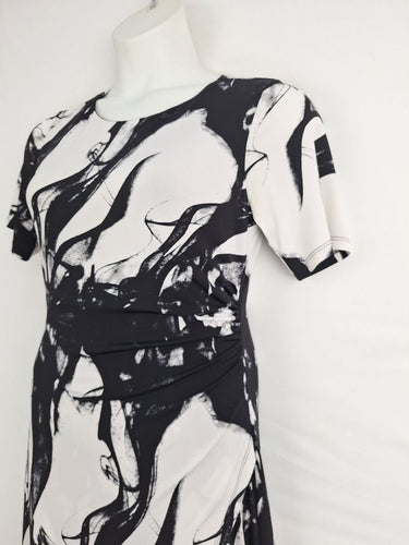 Second-Hand - Liz Jordan Wavy Marble Monochrome Midi Dress Size M - SwapUp
