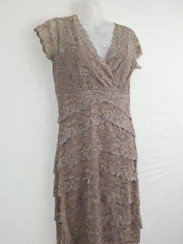 Second-Hand - Grace Hill Taupe Luxe Lace Midi Dress Size 10 - SwapUp