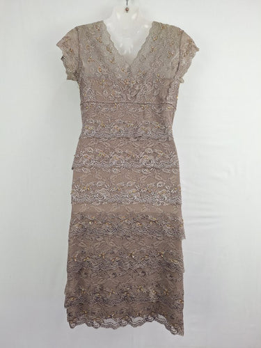 Second-Hand - Grace Hill Taupe Luxe Lace Midi Dress Size 10 - SwapUp
