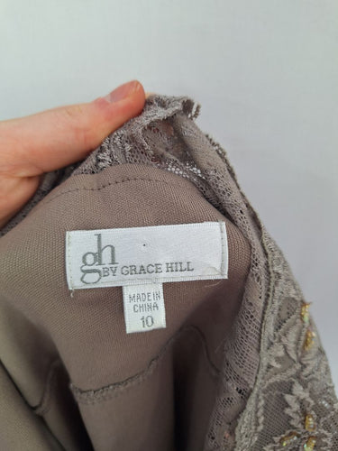 Second-Hand - Grace Hill Taupe Luxe Lace Midi Dress Size 10 - SwapUp