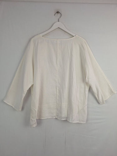 Second-Hand - Cali&Co Crisp Linen Blend Layered Raw Edge Top Size S - SwapUp