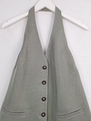Second-Hand - Unison Sage Stone Halter Neck Button Top Size 12 - SwapUp