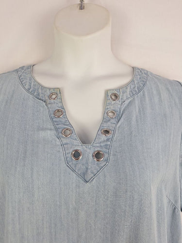 Second-Hand - Blue Illusion Light Wash Grommet Breezy Mini Dress Size XL - SwapUp