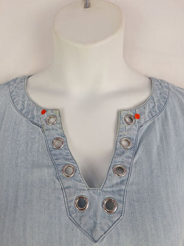 Second-Hand - Blue Illusion Light Wash Grommet Breezy Mini Dress Size XL - SwapUp