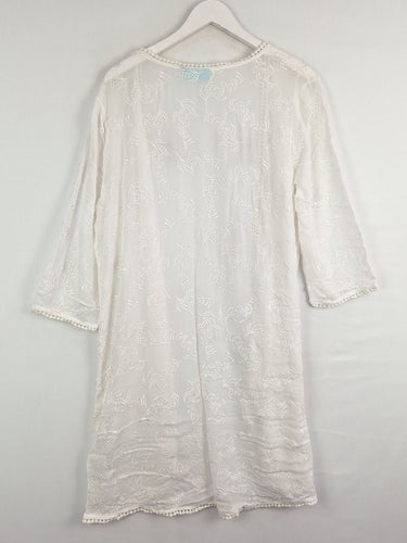 Second-Hand - Blue Illusion Sheer Leafy Beach Kimono Size M - SwapUp