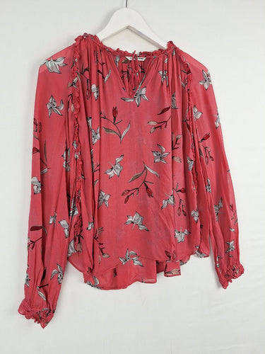 Second-Hand - Country Road Dusty Pink Tulip Printed Blouse Size 6 - SwapUp