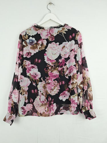 Second-Hand - Liz Jordan Seer Floral Blouse with Ruffled Neck Line Size 8 - SwapUp