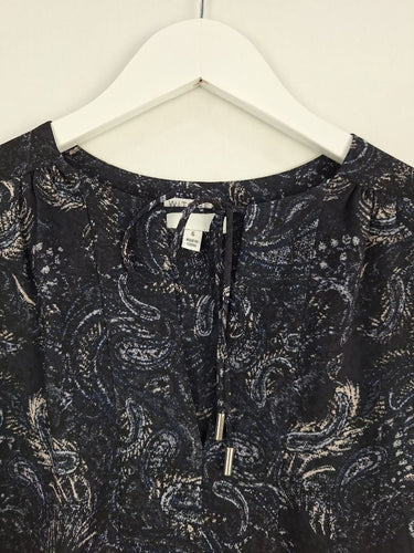 Second-Hand - Witchery Faded Paisley Tie Neck Blouse Size 6 - SwapUp
