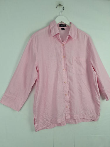 Second-Hand - Yarra Trail Sherbet Pink Boxy Linen Shirt Size 12 - SwapUp