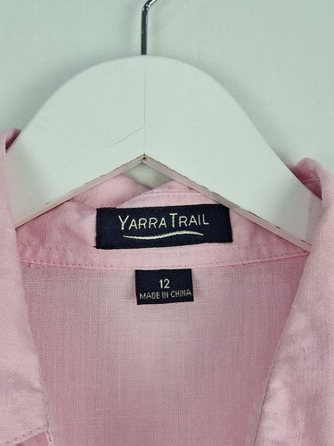 Second-Hand - Yarra Trail Sherbet Pink Boxy Linen Shirt Size 12 - SwapUp