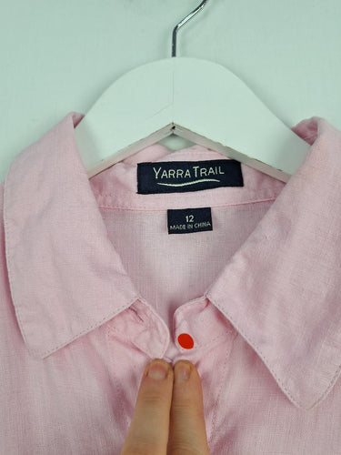 Second-Hand - Yarra Trail Sherbet Pink Boxy Linen Shirt Size 12 - SwapUp