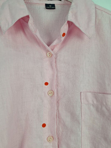 Second-Hand - Yarra Trail Sherbet Pink Boxy Linen Shirt Size 12 - SwapUp