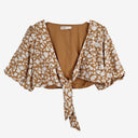 Second-Hand - The Fated Caramel Leafy Puff Sleeve Wrap Top Size 10 - SwapUp