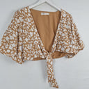 Second-Hand - The Fated Caramel Leafy Puff Sleeve Wrap Top Size 10 - SwapUp