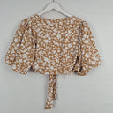 Second-Hand - The Fated Caramel Leafy Puff Sleeve Wrap Top Size 10 - SwapUp