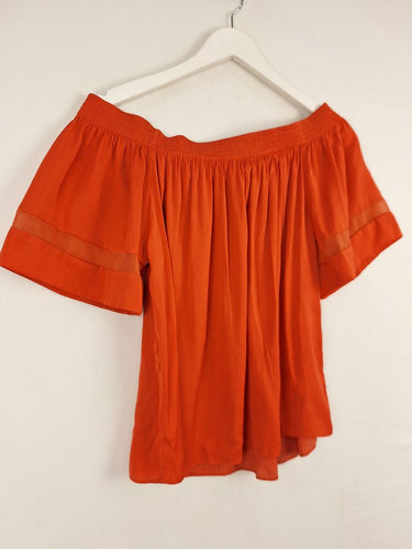 Second-Hand - Witchery Blood Orange Off Shoulder Top Size 6 - SwapUp