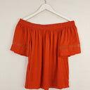 Second-Hand - Witchery Blood Orange Off Shoulder Top Size 6 - SwapUp