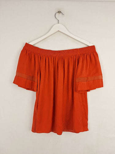 Second-Hand - Witchery Blood Orange Off Shoulder Top Size 6 - SwapUp