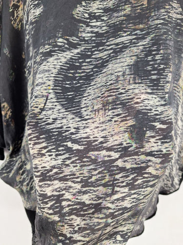 Second-Hand - Morrison Grey Graphic Dolman Sleeve Silk Top Size S - SwapUp