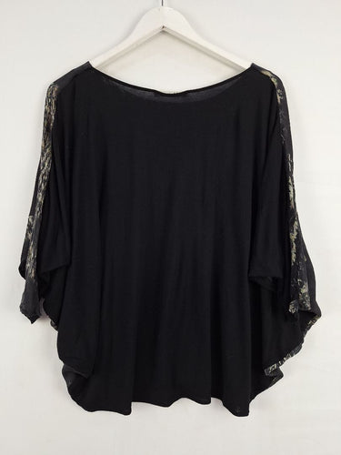 Second-Hand - Morrison Grey Graphic Dolman Sleeve Silk Top Size S - SwapUp