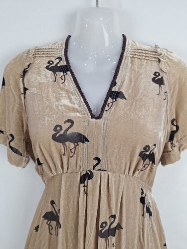 Second-Hand - Cooper Beige Crushed Velvet Flamingo Dress Size 6 - SwapUp