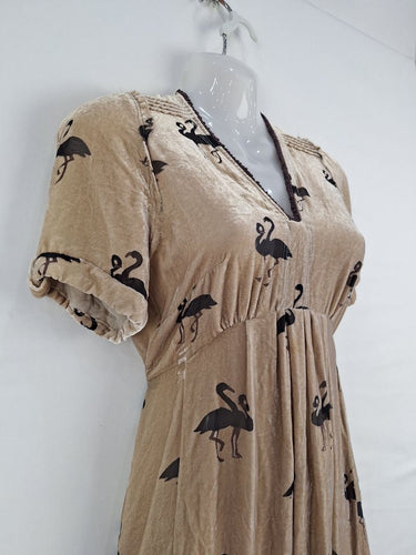 Second-Hand - Cooper Beige Crushed Velvet Flamingo Dress Size 6 - SwapUp