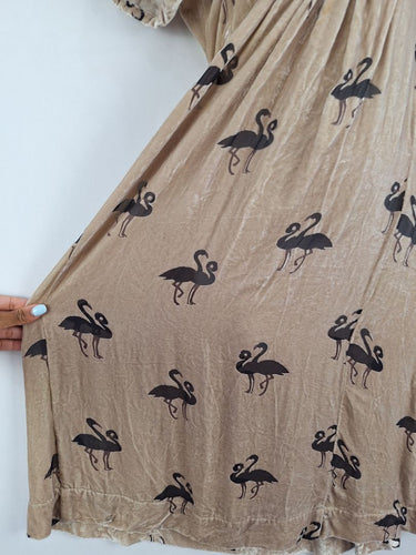 Second-Hand - Cooper Beige Crushed Velvet Flamingo Dress Size 6 - SwapUp