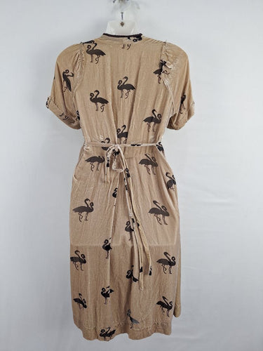 Second-Hand - Cooper Beige Crushed Velvet Flamingo Dress Size 6 - SwapUp