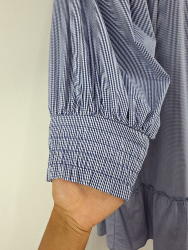 Second-Hand - Kinney Blue Micro Gingham Babydoll Dress Size M - SwapUp