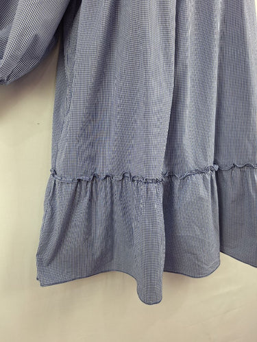 Second-Hand - Kinney Blue Micro Gingham Babydoll Dress Size M - SwapUp