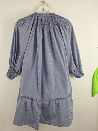 Second-Hand - Kinney Blue Micro Gingham Babydoll Dress Size M - SwapUp