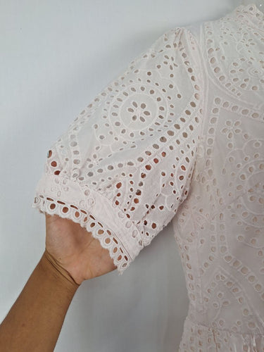 Second-Hand - Y.A.S Faint Apricot Broderie Anglaise Mini Dress Size M - SwapUp
