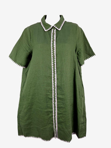 Adorne Moss Linen Chevron Stitch Mini Dress Size 10