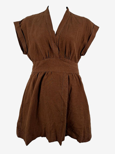 Country Road Chocolate Linen Mini Wrap Dress Size 12