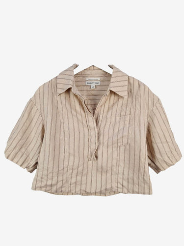 Country Road Almond Cropped French Linen Shirt Size 12