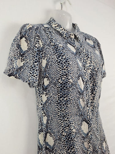 Second-Hand - M&S Blue Reptile Collared Mini Dress Size 10 - SwapUp