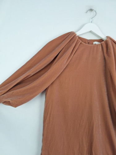 Second-Hand - COS Dark Peach Crushed Velvet Puff Sleeve Top Size 6 - SwapUp
