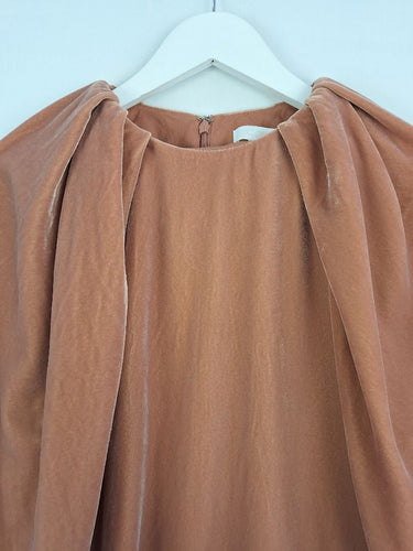 Second-Hand - COS Dark Peach Crushed Velvet Puff Sleeve Top Size 6 - SwapUp