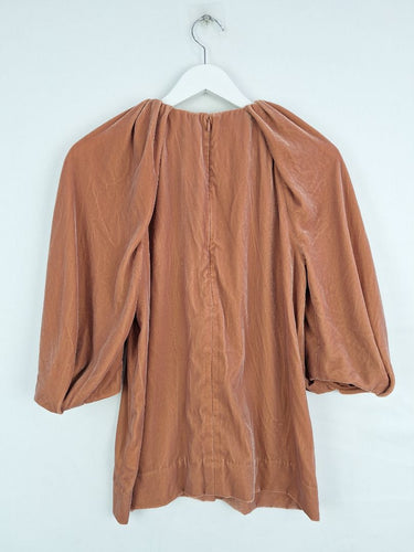 Second-Hand - COS Dark Peach Crushed Velvet Puff Sleeve Top Size 6 - SwapUp