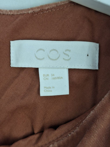 Second-Hand - COS Dark Peach Crushed Velvet Puff Sleeve Top Size 6 - SwapUp