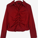 Second-Hand - Cue Burgundy Ruched Work Staple Shirt Size 12 - SwapUp