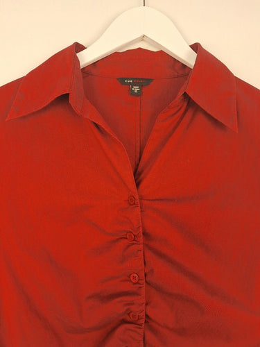 Second-Hand - Cue Burgundy Ruched Work Staple Shirt Size 12 - SwapUp