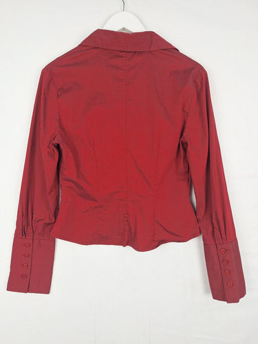 Second-Hand - Cue Burgundy Ruched Work Staple Shirt Size 12 - SwapUp