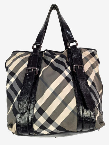 Burberry Patent Leather Plaid Tote Bag