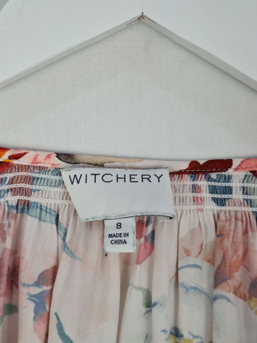 Second-Hand - Witchery Watercolour Floral Cuffed Sleeve Blouse Size 8 - SwapUp