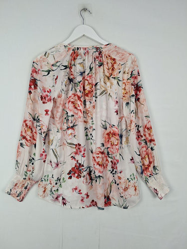 Second-Hand - Witchery Watercolour Floral Cuffed Sleeve Blouse Size 8 - SwapUp
