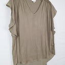 Second-Hand - Witchery Taupe Fluttery Gathered Shoulder Top Size 8 - SwapUp