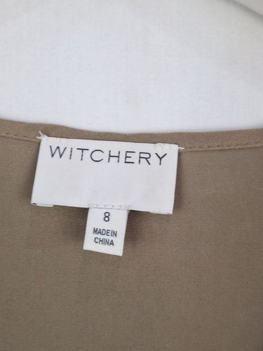 Second-Hand - Witchery Taupe Fluttery Gathered Shoulder Top Size 8 - SwapUp