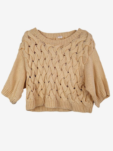 Gorman Custard Lattice Weave Cropped Jumper Size 12